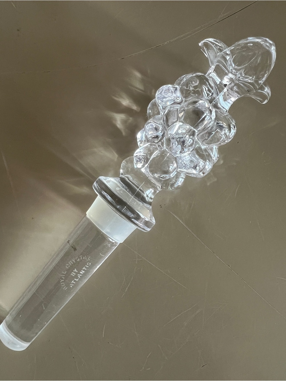 Crystal Wine Stopper with Decorative Grape Finial -
